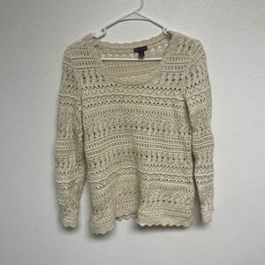 Dana Buchman Womens Cream Crochet Knit Sweater Size S Long Sleeve V Neck